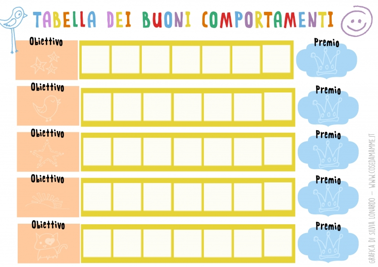 Tabella del buoni comportamenti Free Printables Cose da Mamme